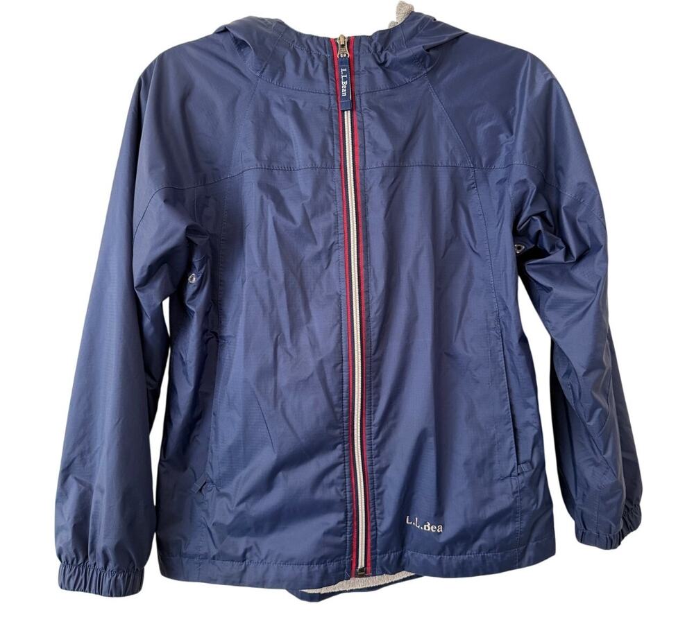 L.L. Bean Blue Water Resistant Fleece Lined Zip Hood Jacket SZ 10 Gorpcore Layer